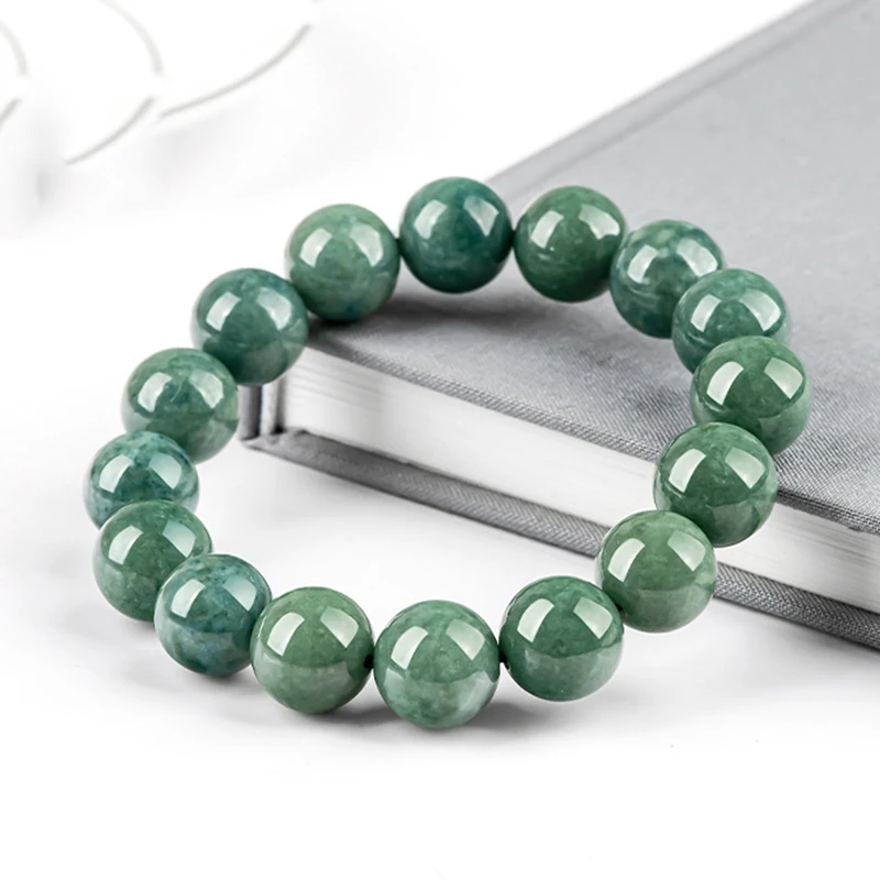 

Jade Deep Bean Green Round Bead Bracelet Ice Seed Jade Bead Bracelet Men's and Women's Handmade Gift Wholesale