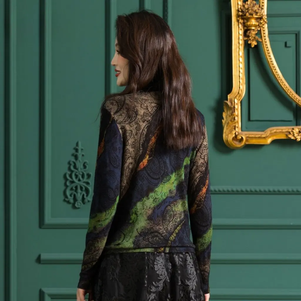 Maglione di lana sottile solubile in acqua con colletto stampato strato base H2804 Commercio all'ingrosso della fabbrica superiore invernale alla moda da donna