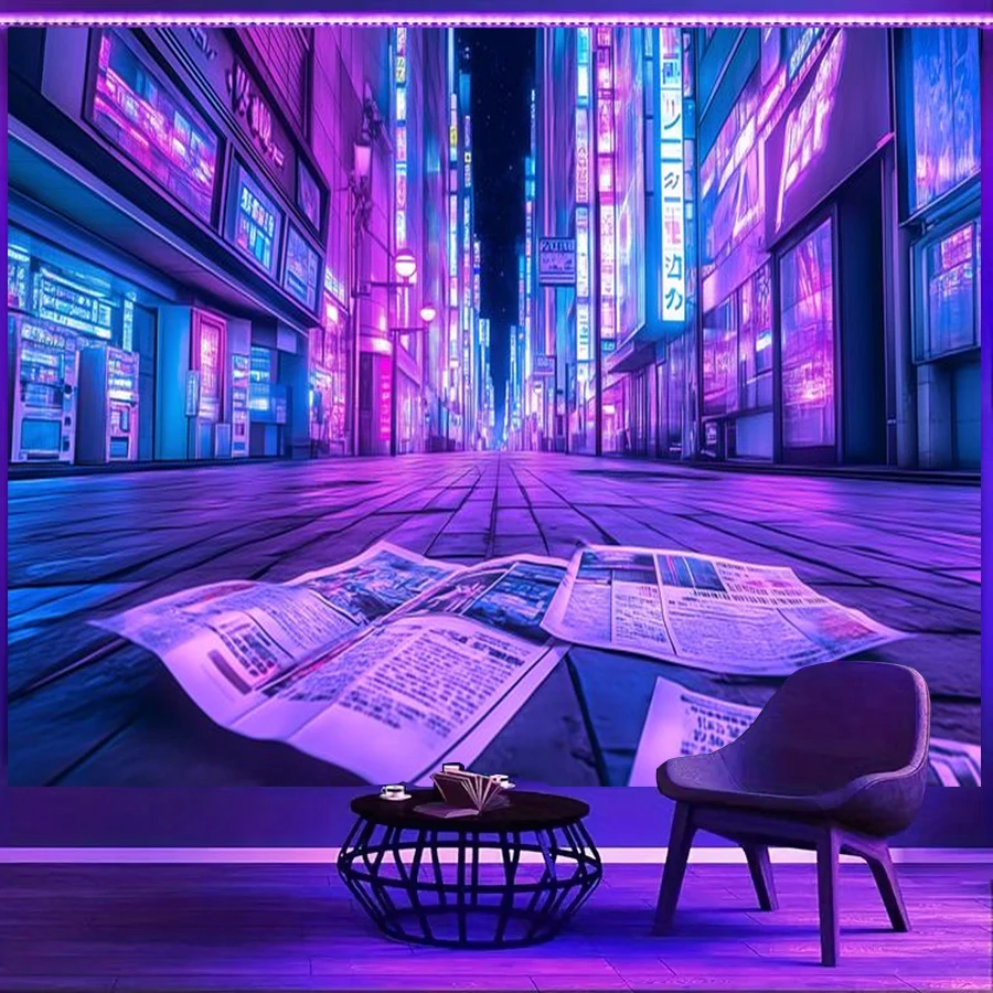 1PC Cyberpunk Japan Street Art Print Backdrop Banner, Bedroom Living Room Photo Background, Polyester, Home Decor, Wall Art