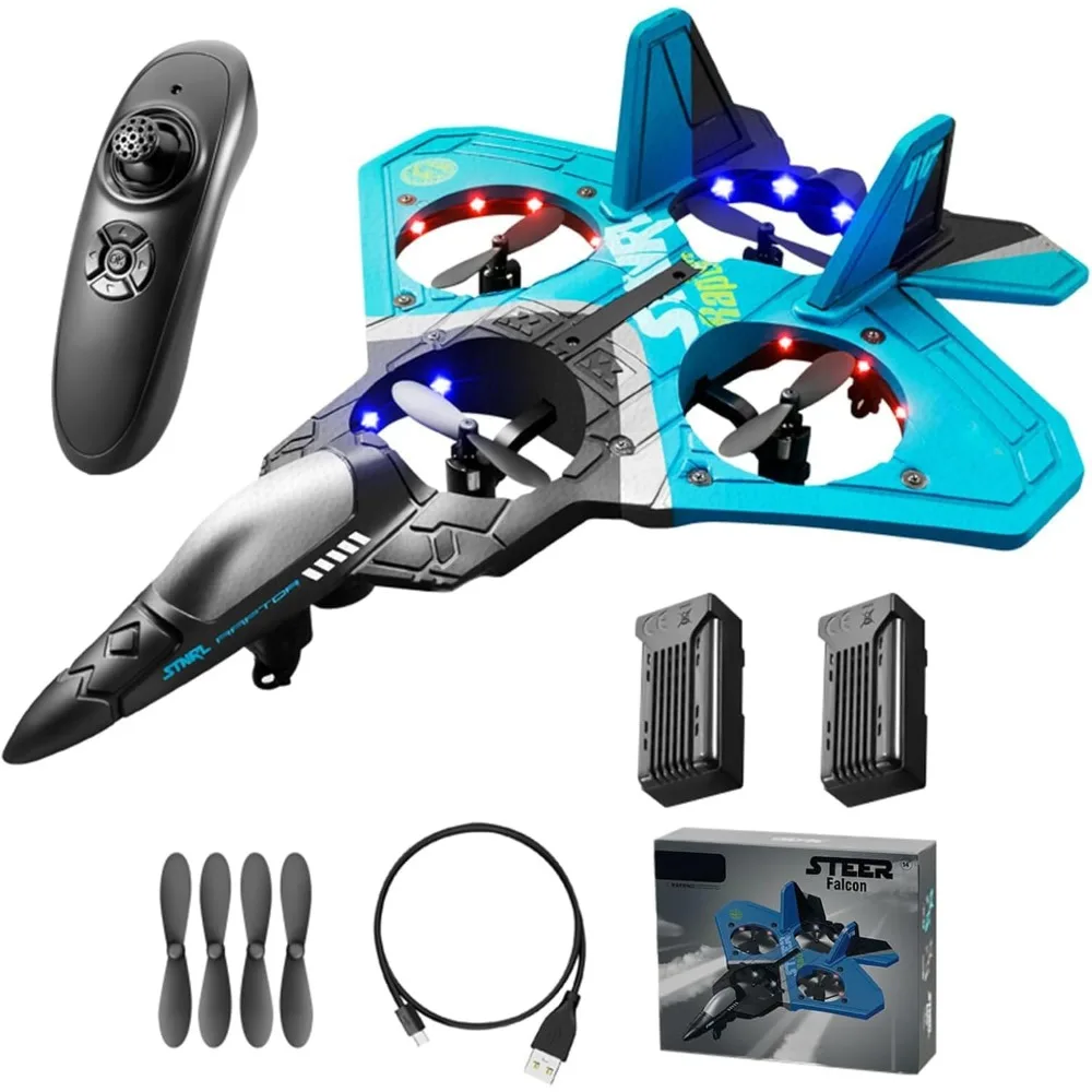Avión RC acrobático Jet Fighter V17 modelo 2025 con conectividad de 2,4 GHz, baterías duales y 360 °   Capacidad de giro
