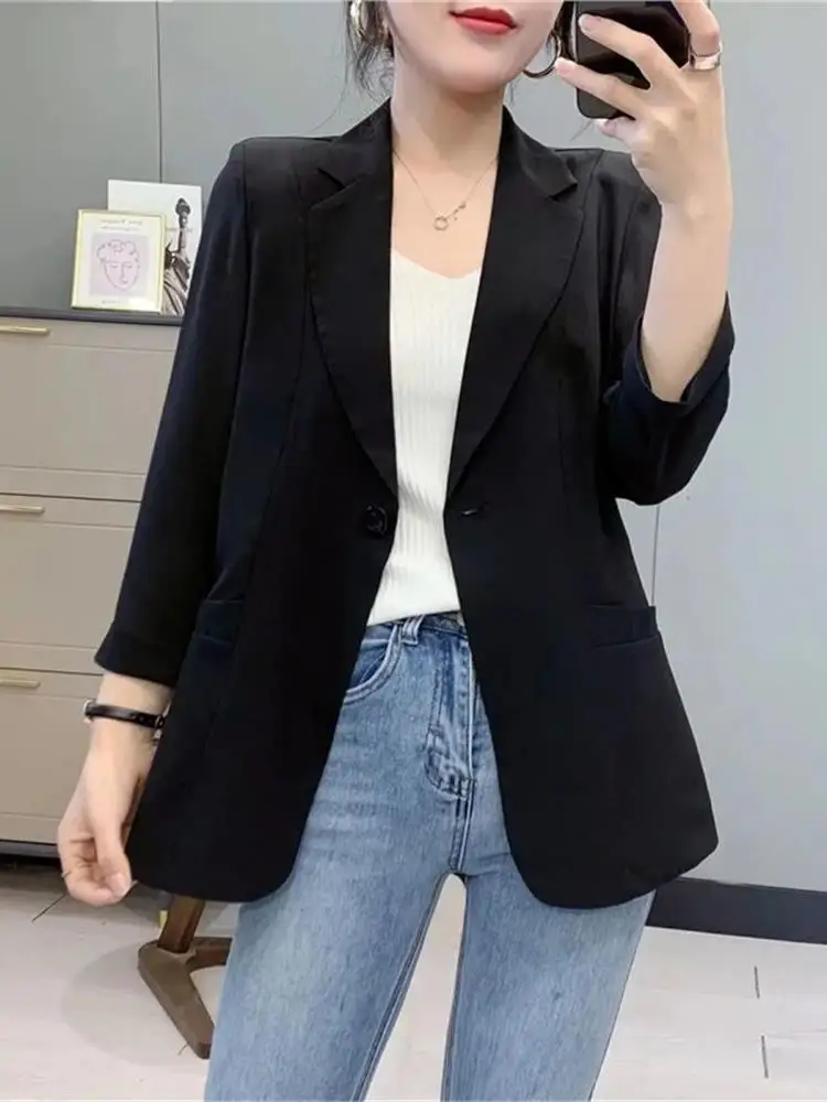 Frühling Herbst Dünner Seven-Viertel Sve Anzug Jaet Damen Premium Faion Slim Fit Große Größe Oberbekleidung Leicht