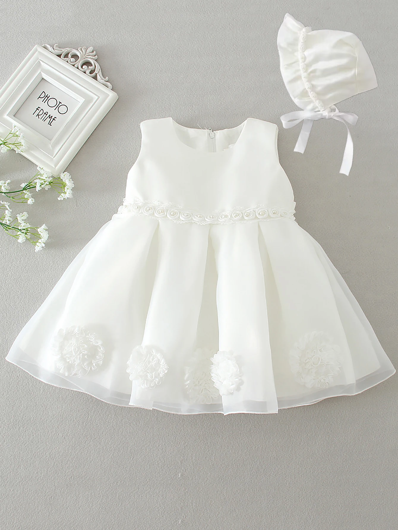 Baptism Dress with Hat Newborn Girls Princess Birthday Party White Baby Dresses Fancy Frock Tutu Dress for Christening