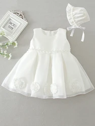 Baptism Dress with Hat Newborn Girls Princess Birthday Party White Baby Dresses Fancy Frock Tutu Dress for Christening