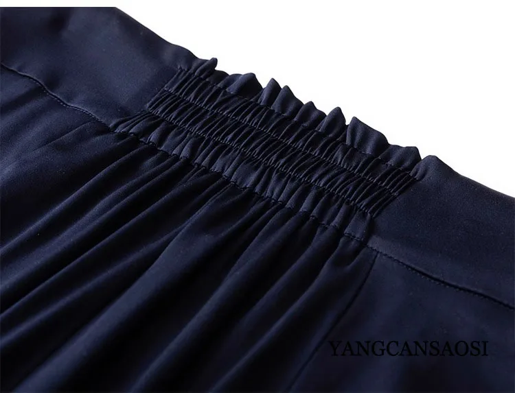 Pocket Design 93% Natural Mulberry Silk Elastic Double Qiao Satin Black Drape Comfortable Women's Fashionable Casual Pants