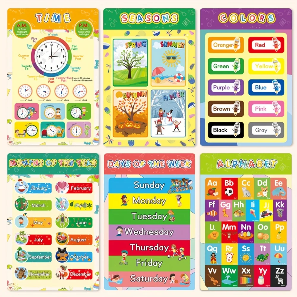 16Pcs Educational Posters for Preschoolers Toddlers Kindergarten Elementary School Education ABC Learning Number Chart for Kids