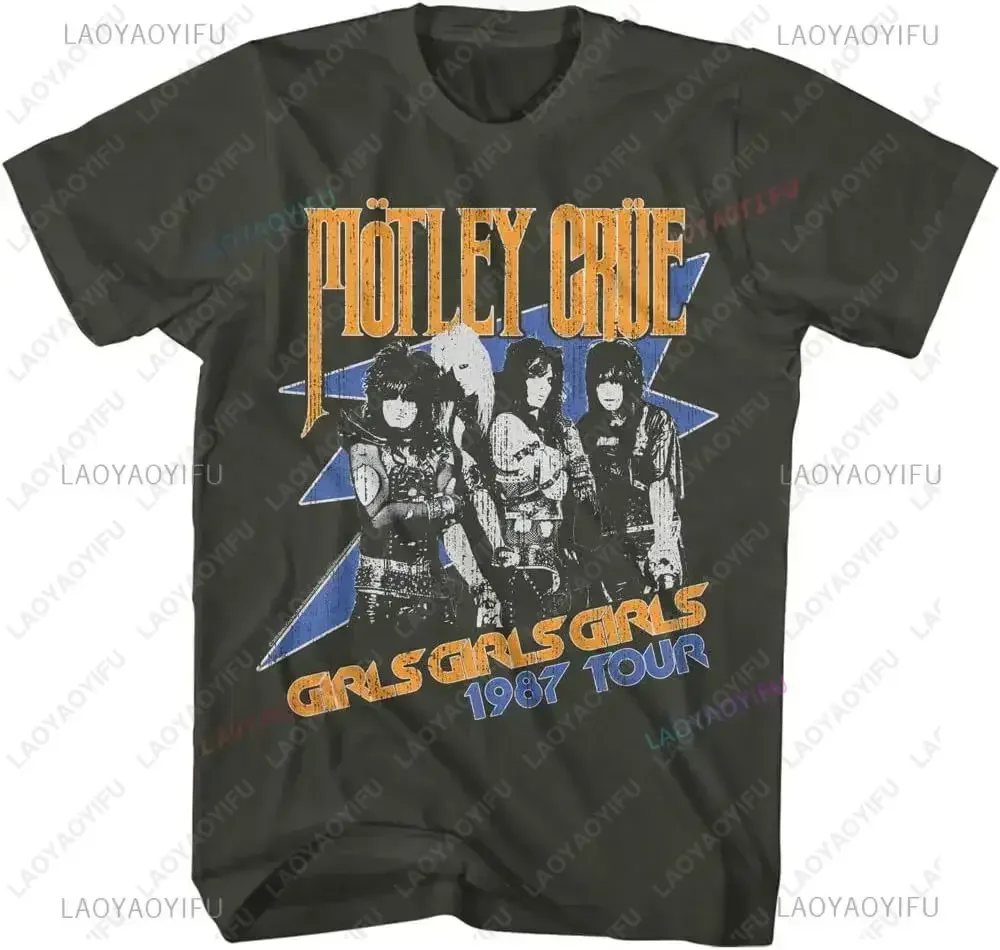 2025 Bestseller-Motley-Crue- Rock Band '87 Tour Herren Kurzarm T-Shirt 80er Vintage-Stil Grafik-T-Shirts Herren- und Damenbekleidung