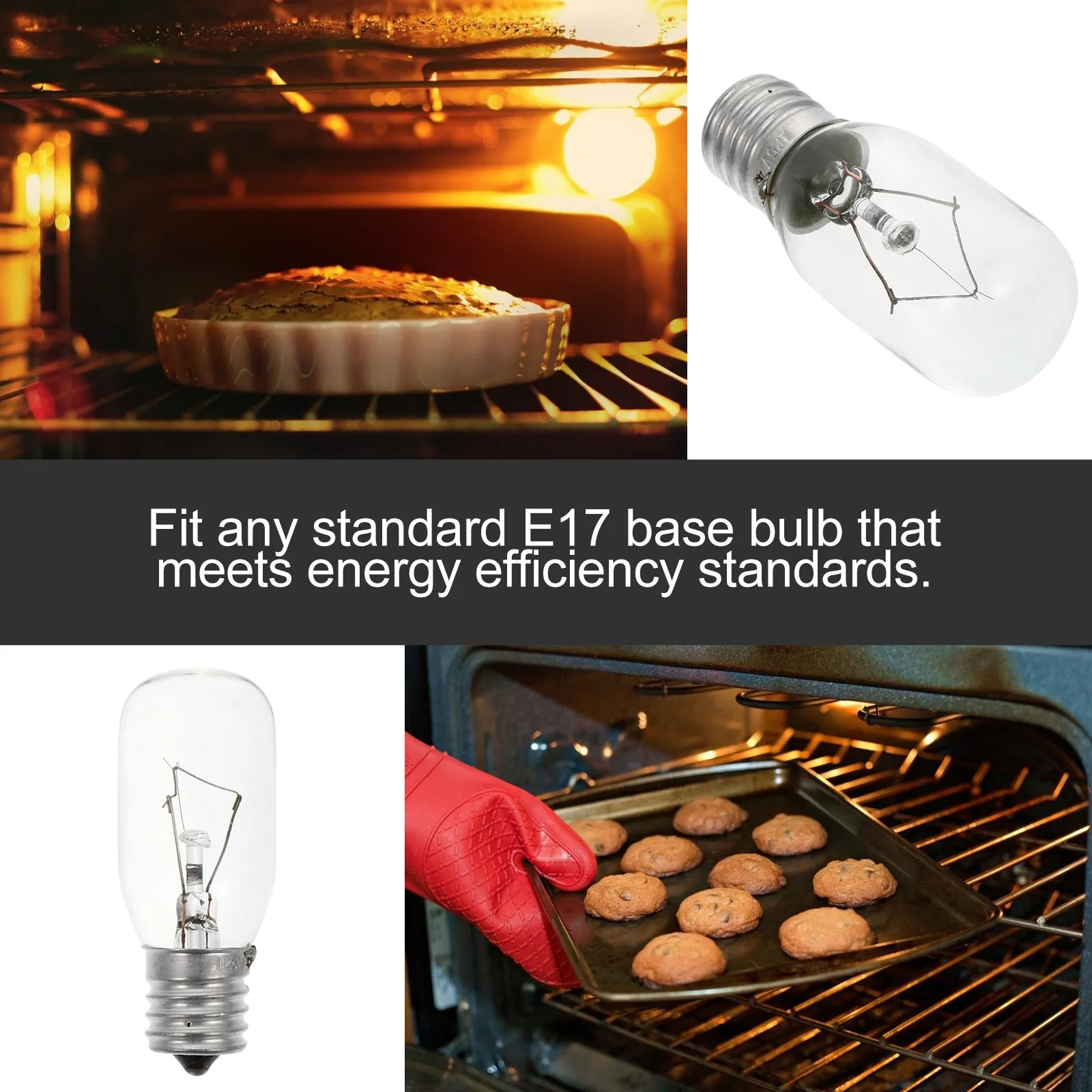 3Pcs E17 Heat-Resistant Glass Holder for Microwave Oven Toaster Bulb Socket Appliance Replacement Light Bulb High Temp