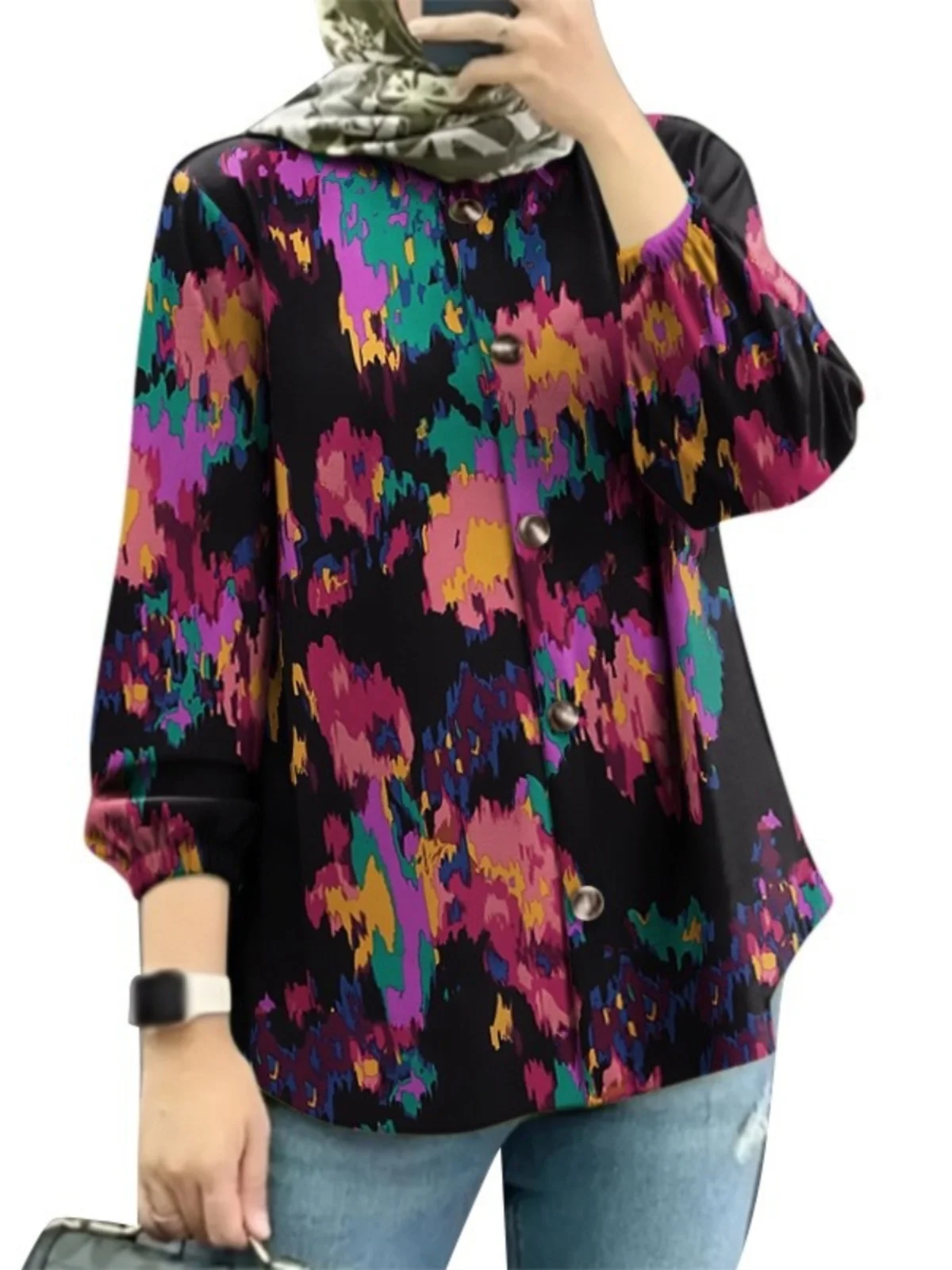 

Faionable Floral Women's irt Bubble Sve Trendy Middle East Malay New Sle Cross-Border Clothing Ethnic Stage Costume