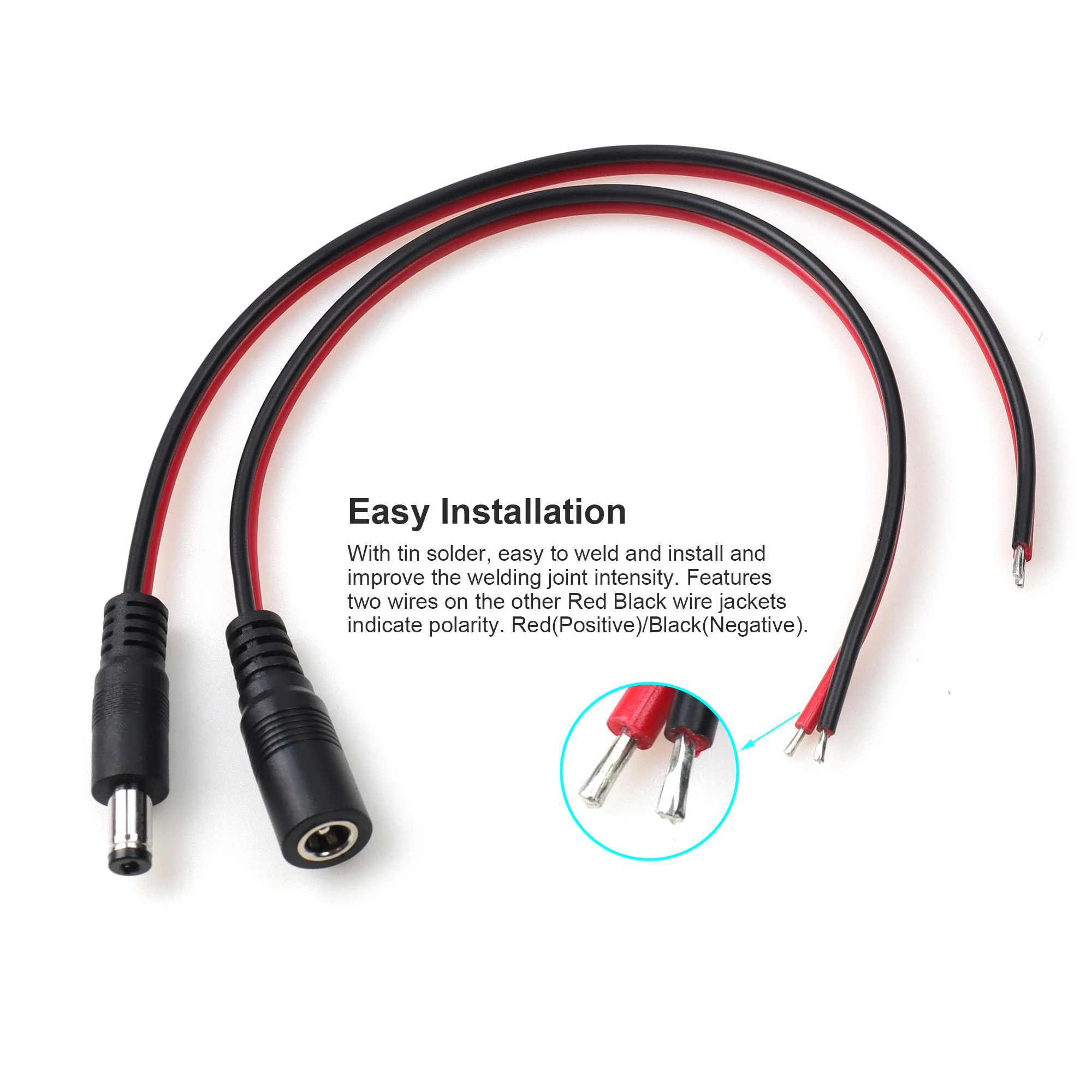 DC5.5*2.1mm Male/Female Plug DC Pigtail Connectors Cable 18AWG*2F for CCTV Security Camera Led Strips