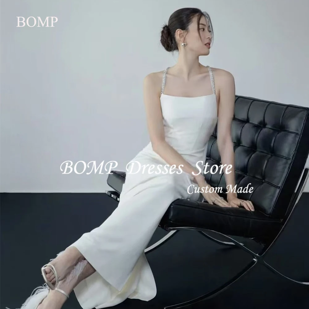 

BOMP Elegant Wedding Party Dresses Photo shoot Spaghetti Straps Soft Satin Floor Length Bride Gowns Receiption Party Customized
