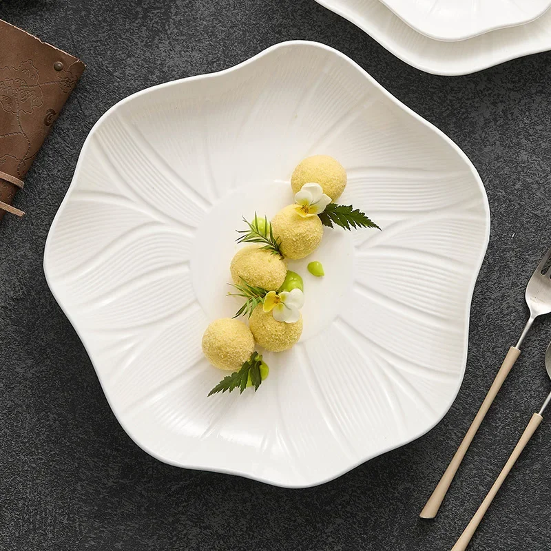 Irregular Polygonal Shallow Ceramic Dinner Plate,Kitchen Dish,Serving Plates,Dining Dinnerware,Hotel Tableware,Creative,White