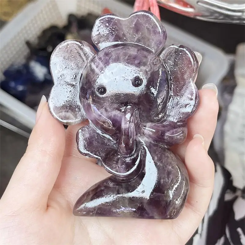 

Natural Dream Amethyst Cartoon Carving Animal Crafts Healing Crystal Stone Feng Shui Home Decoration Gift 1PC