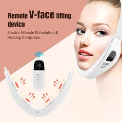 Electric Face Slimming Device Double Chin V Shape Lift Belt Hot Compress Face Vibrate Slimming Massager With Remote Control