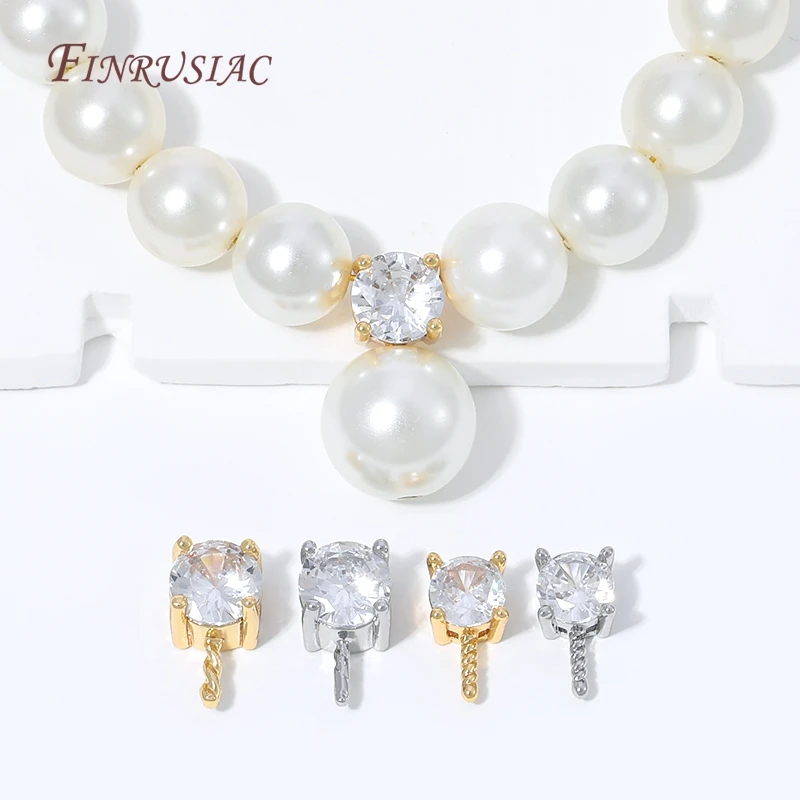 18K Gold Plated CZ Prong Set Pearl Connector,Zircon Inlaid Pearl Mounting Accessories,DIY Necklace Bracelet Jewelry Making