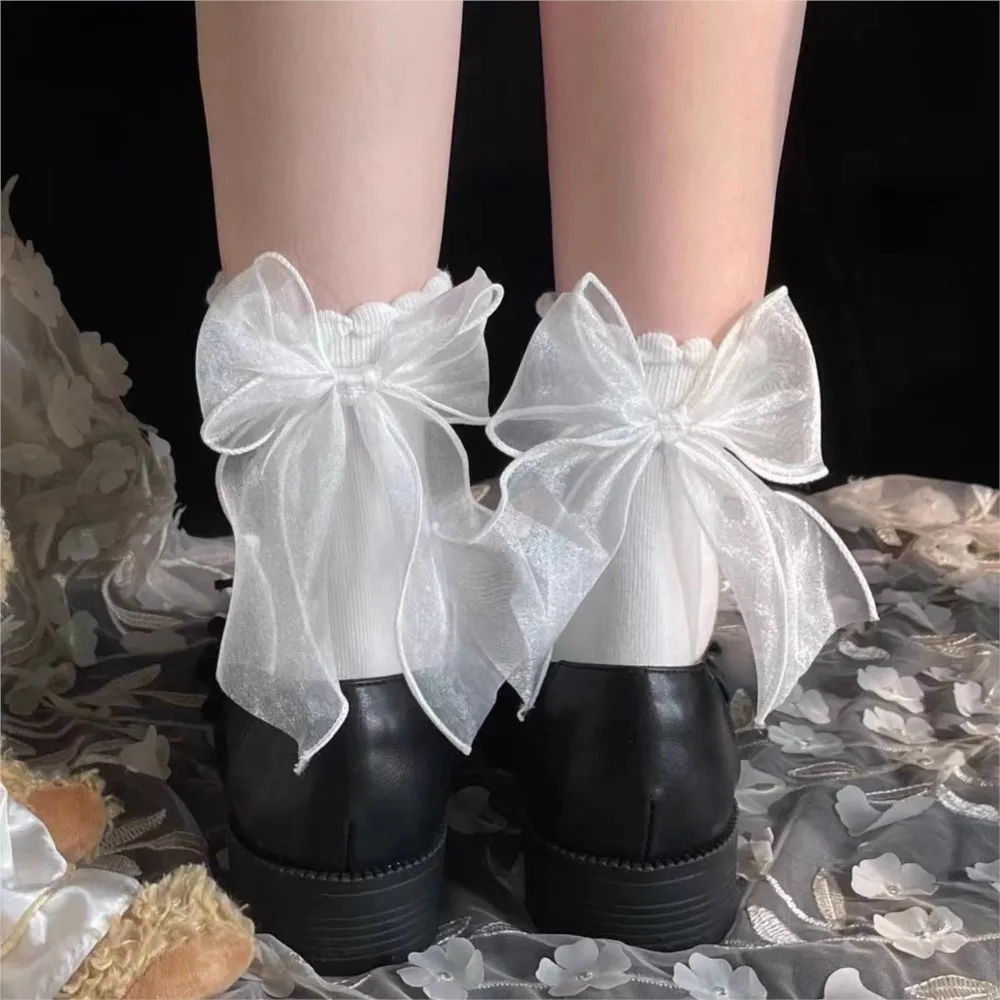 

kids socks Lolita cute jk student Pile socks Day tie sweet mesh bow socks women spring summer love sokken