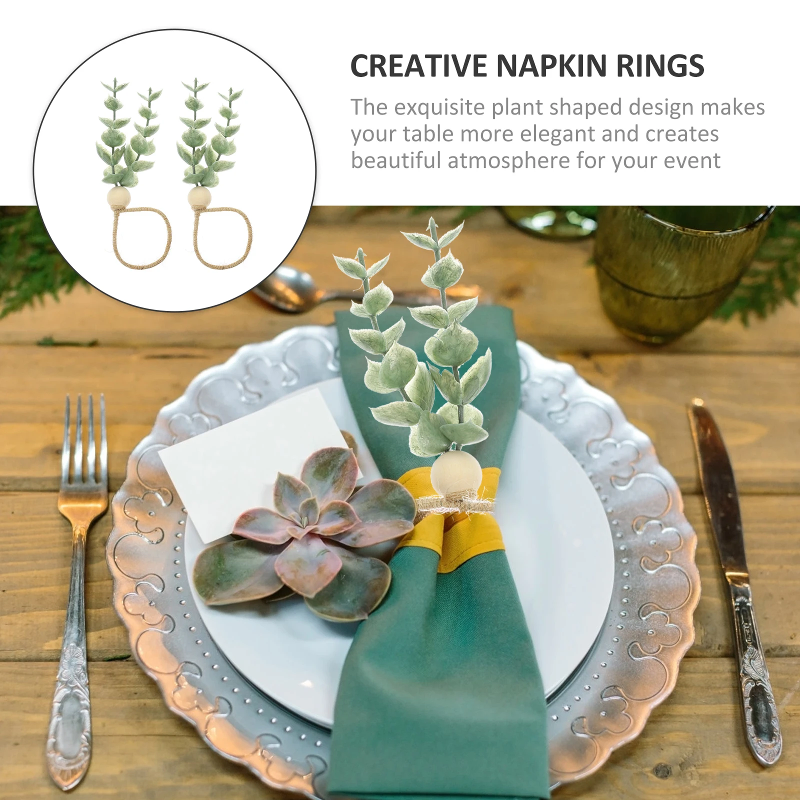 

2pcs Decorative Rings Plant Modeling Holders Elegant Dining Table Decorations Wedding Banquet Creative Napkin Buckles Simulation
