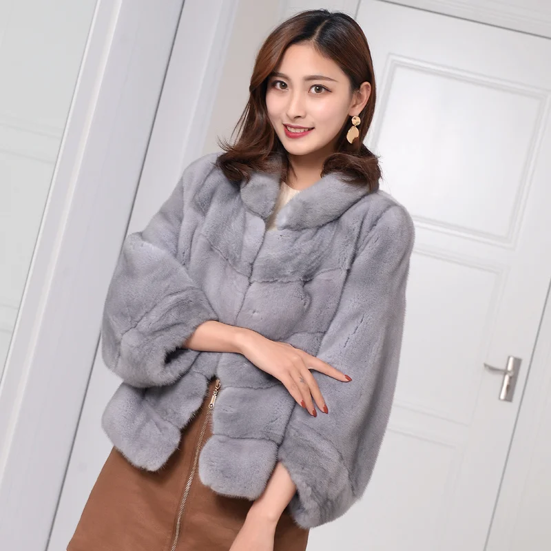 fur Mink short fur coat coat 2023 women's clothing outerwear jacket coats new fashion stand collar 3 quarter sleeve