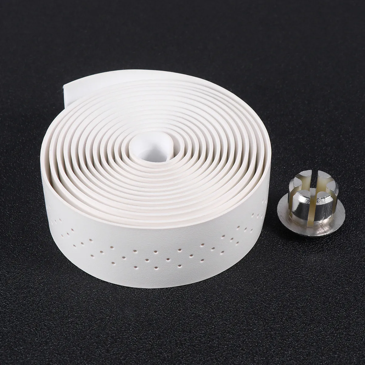 

1 set Pu Handlebar Tape White Shock-Absorbent Anti-Slip For Mountain Road Bike Punching Wrapping Belt End Plugs