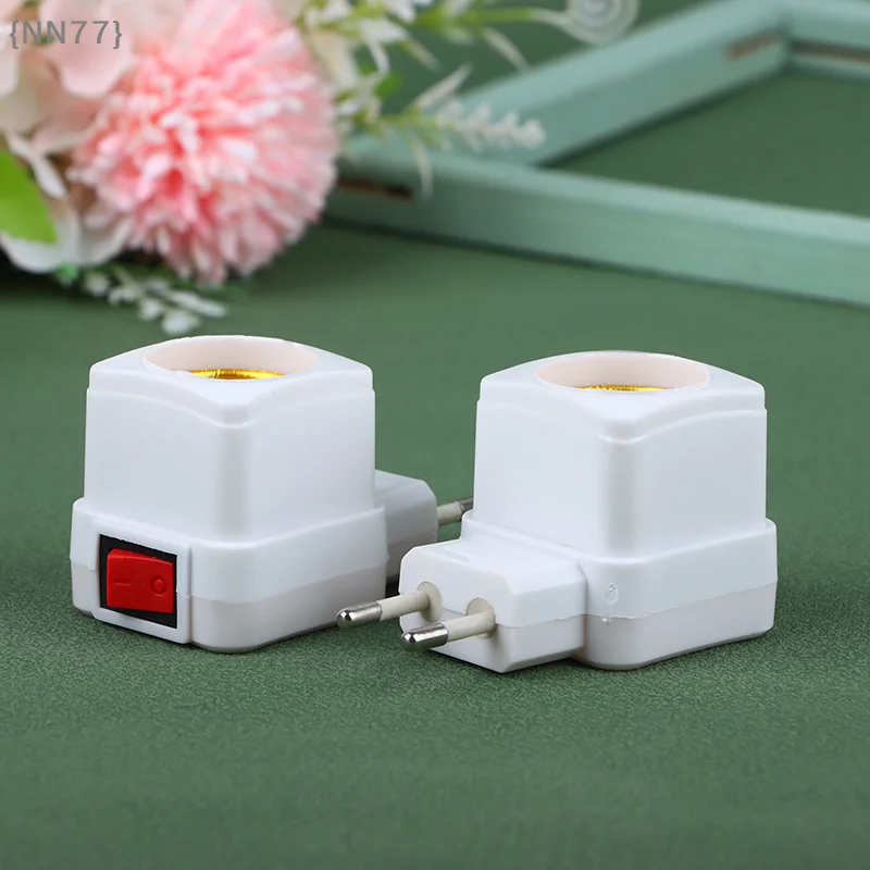 【NN77】E27 Socket Lamp Bulb Adapter with ON/OFF Switch - White LED Light Base Holder Plug for Home Lighting【W7】