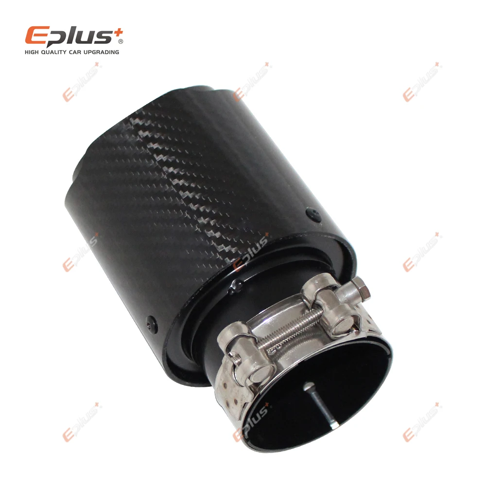 Universal Car Glossy Carbon Fiber Muffler Tip Exhaust System Pipe Mufflers Nozzle Straight Stainless Black