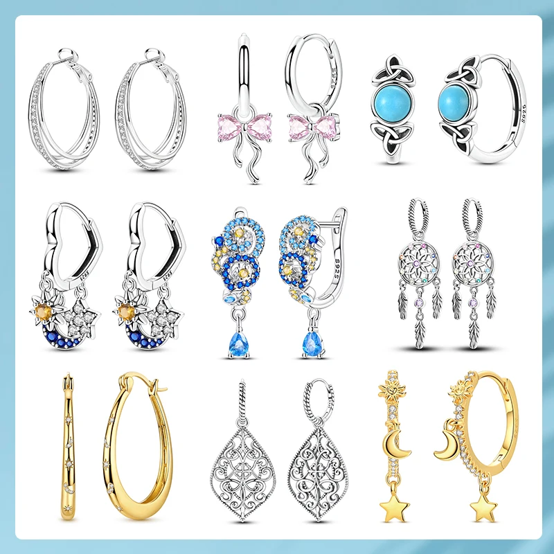 

Earrings Original S925 Sterling Silver Earrings Heart Four-Leaf Clover For Women Girls Birthday Party High Quality Jewelry Gifts