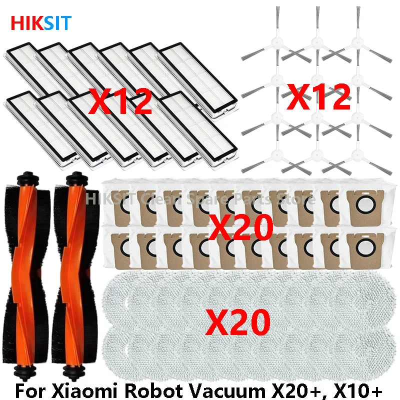 Accessories For Xiaomi Robot Vacuum X20+, X10+ / X20 Plus, X10 Plus Replacement Parts Main Side Brush Filter Dust Bag Mop Cloth