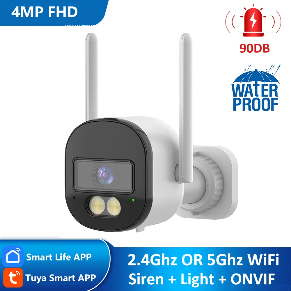 wifi tuya bala ao ar livre a prova impermeavel agua vigilancia protecao de seguranca mini camera cctv ip onvif sirene luz alarme cam 4mp 24g 5g 01