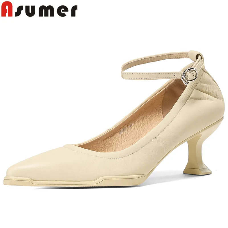 

Asumer 2024 New Pointed Toe Sheepskin Single Shoes Thin High Heels Dress Shoes Women Buckle Elegant Ladies Solid Pumps