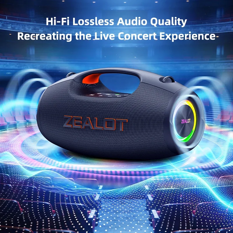 Zealot-S86 Bluetooth Speaker, 60W Power With Subwoofer Outdoor IPX6 Party Speaker, 12H Playtime, LED for Camping view 3