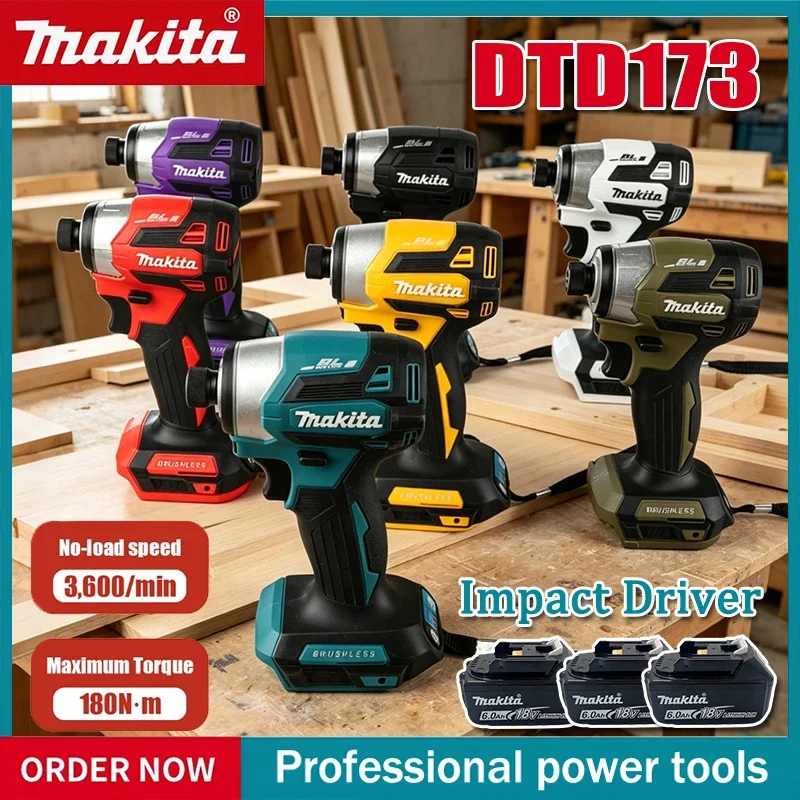

Аккумуляторный ударный гайковерт Makita DTD173, 1800 об/мин, 180 Нм, бесщеточный двигатель, электрическая дрель, режимы работы Wood/Bolt/T-Mode, для аккумуляторов Makita 18В