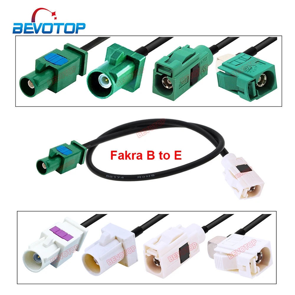 1PCS White Fakra B to Green Fakra E Male / Female RG174 Fakra Cable BEVOTOP Auto Wire Harness Custom-made Jumper 10CM~20M