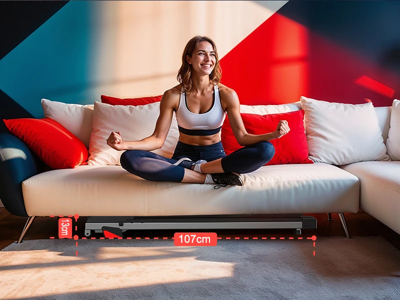 Leises Laufband für unter den Schreibtisch, 2,25 PS, 100 kg Tragkraft, 4% Steigung, tragbares, kompaktes elektrisches Laufband für Zuhause und Büro – Detail 10