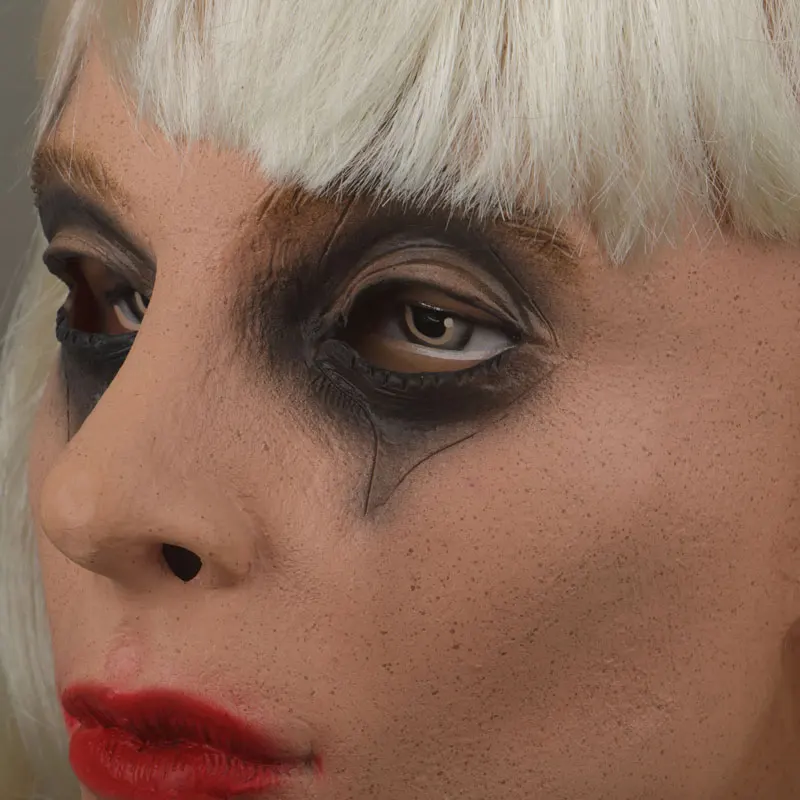 Maschera Joker raccapricciante per donna Casco da clown in lattice con parrucca Puntelli per costumi da festa spaventosi Maschera di carnevale di Halloween in maschera cosplay