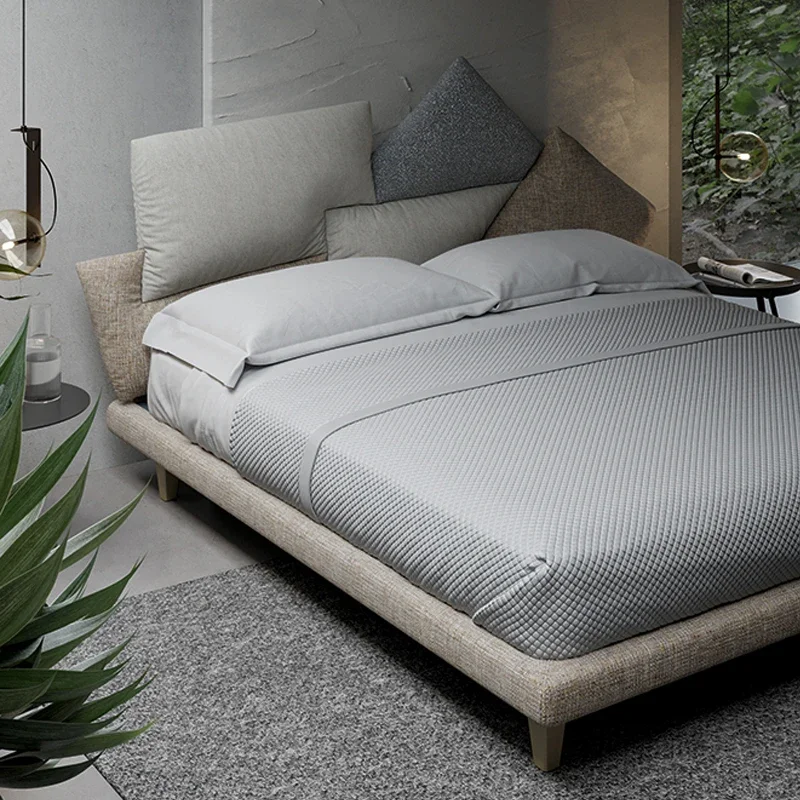 Minimalist fabric bed creative double bed wabi sabi style master bedroom rice bed