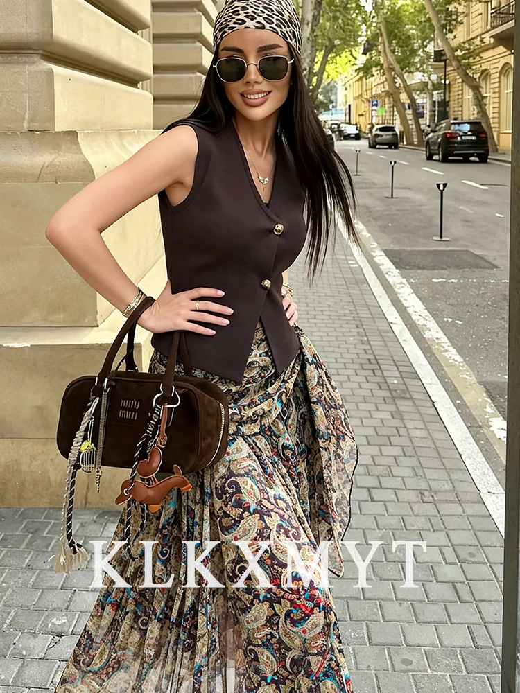 التنانير النسائية التجاعيد 2025 المرأة الصيف الخريف موضة جديدة الترفيه طباعة عالية الخصر التنانير النساء أنيقة التنانير الحفلات #3