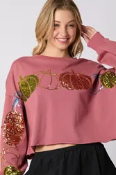 Cute Pumpkin Pattern Sequin Christmas Pullovers New Autumn Loose Women Short Tops New