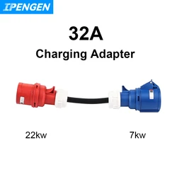 IPENGEN Electric Vehicle Charging Adapter Convert 22kw to 7kw 3phase to 1phase 32A CEE Red Male 5pin to Blue Female 3pin
