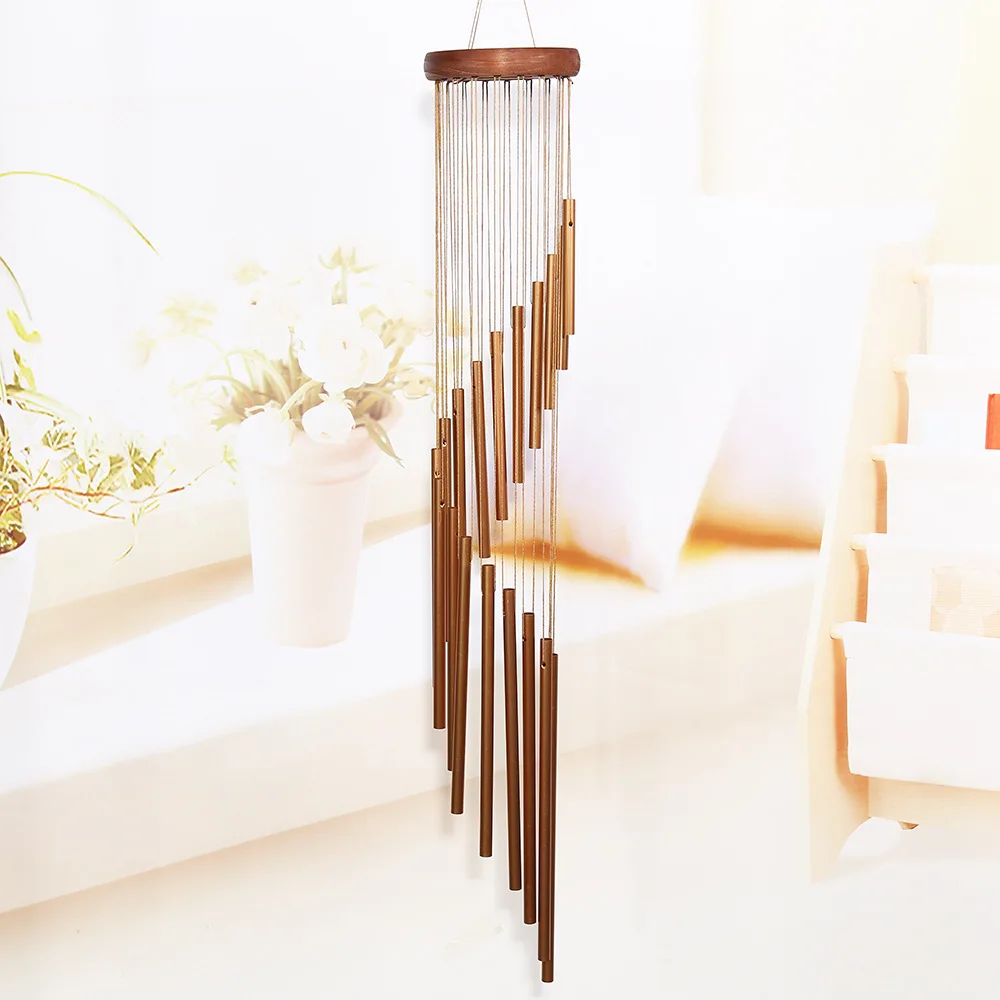 

18 Metal Tubes Stepping Up Wind Chime Pendant, Pine Wood American Country Home Decoration Pendant