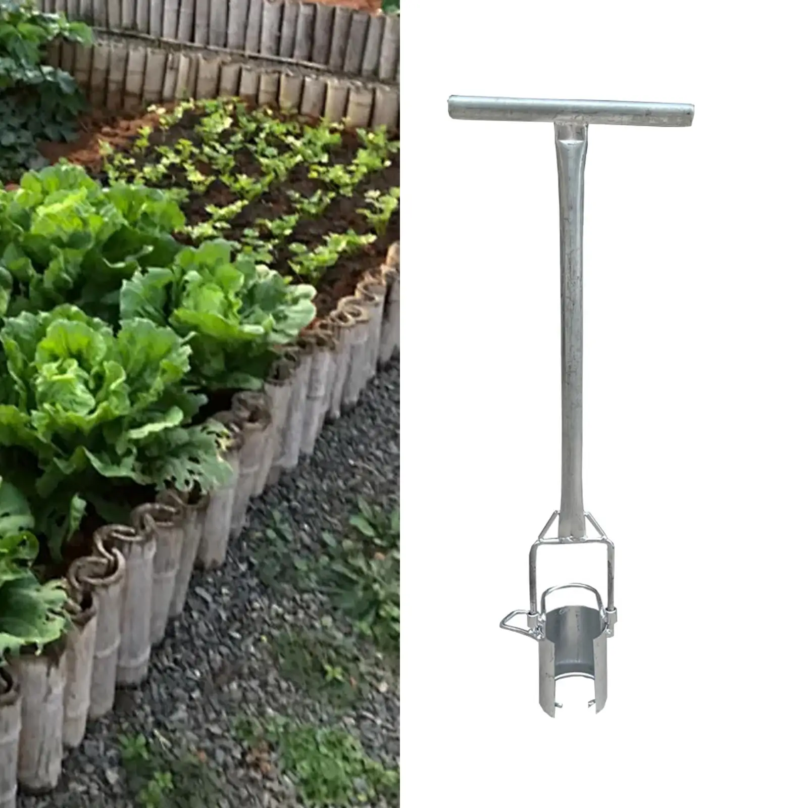 Long Handled Bulb Planter Lawn and Garden Tool Stainless Steel Manual Seedling Transplanter for Transplanting Digging Planting