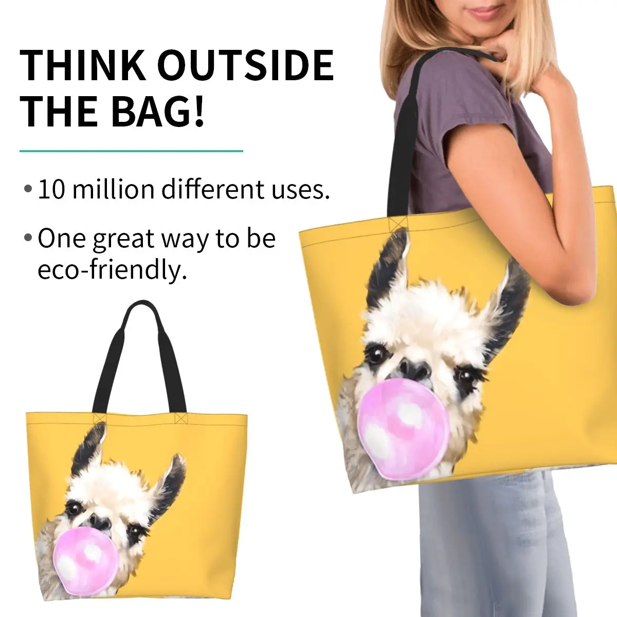 Llama Alpaca Animal Shopping Tote Bag Canvas Large Capacity Shoulder Bags Shopper Grocery Handbag for Women