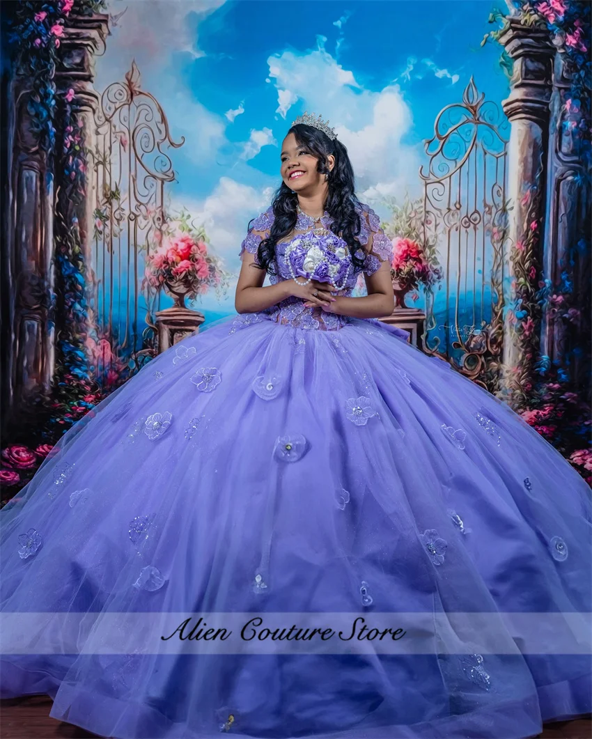Vestido De fiesta personalizado De lavanda, Vestido De quinceañera con lazo, flores, cuentas, Vestido De cumpleaños para niñas, Vestidos De quinceañera