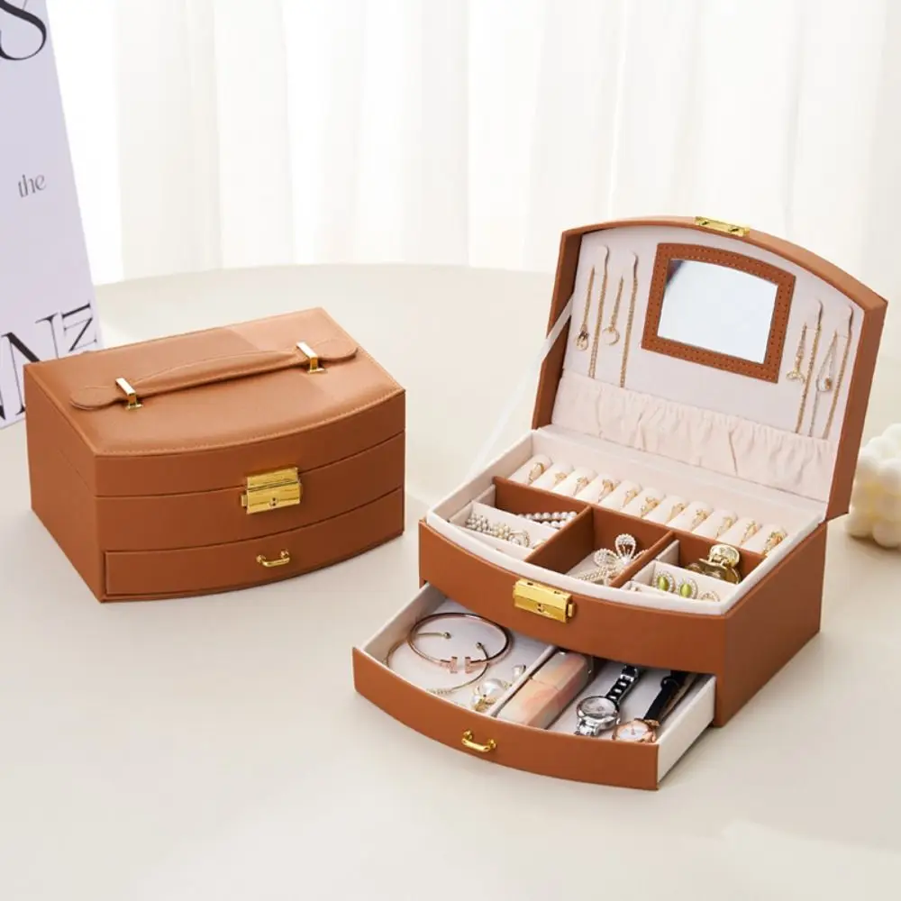 

Drawer Type Handheld Luxury Jewelry Box Large Capacity with Mirror Multi-layer Drawer Storage Box Multifunction High Quality
