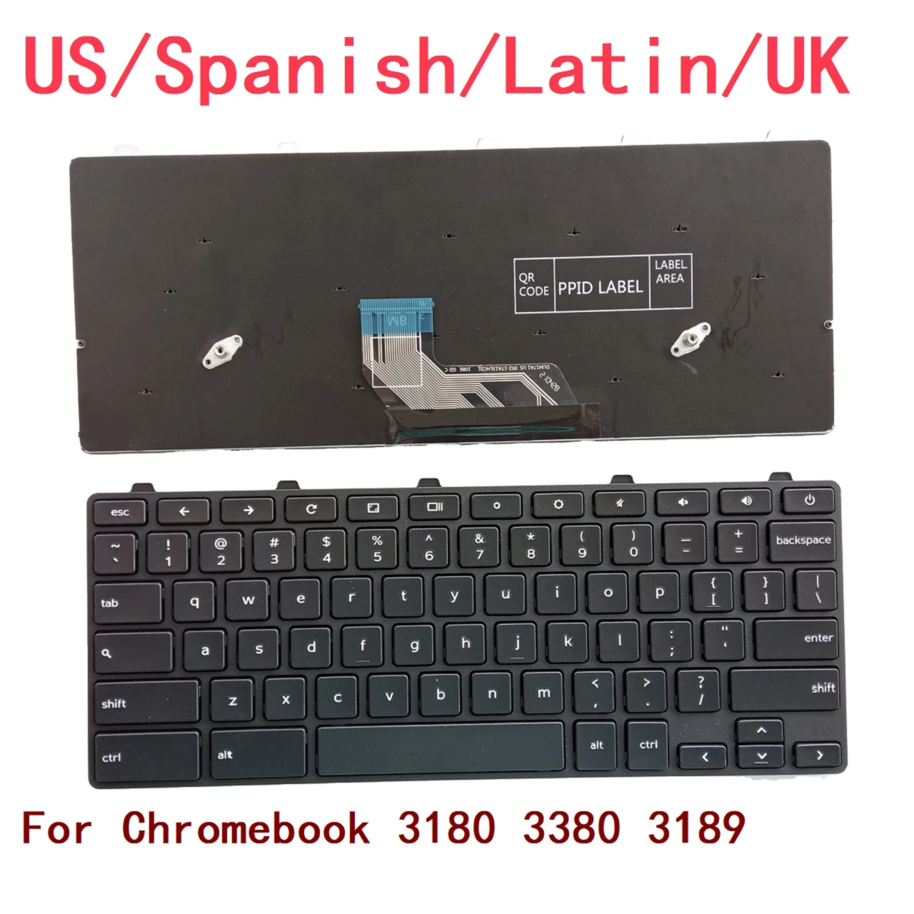 New US Spanish Latin UK Laptop Chromebook Keyboard For Dell Chromebook 3180 3380 3189 Notebook PC Replacement