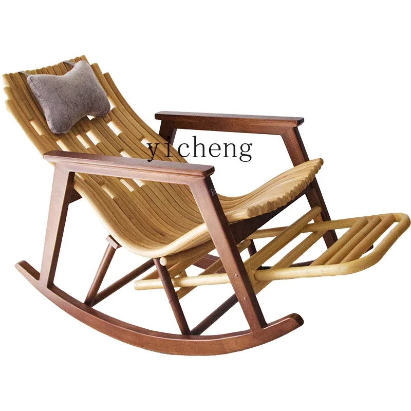 

Designer Model Solid Wood Natural Real Rattan Balcony Nap Rocking Chair Leisure Lounge Chair