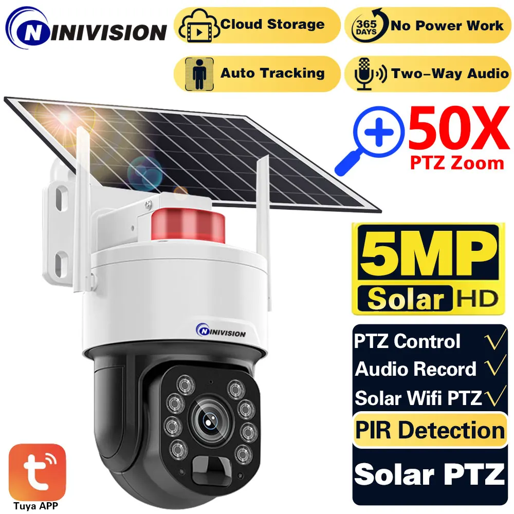 

Tuya Smart Life 5MP Audio Surveillance IP Solar Camera 50X Optical Zoom Human Detection PTZ CCTV Security WiFi Solar Panels Cam