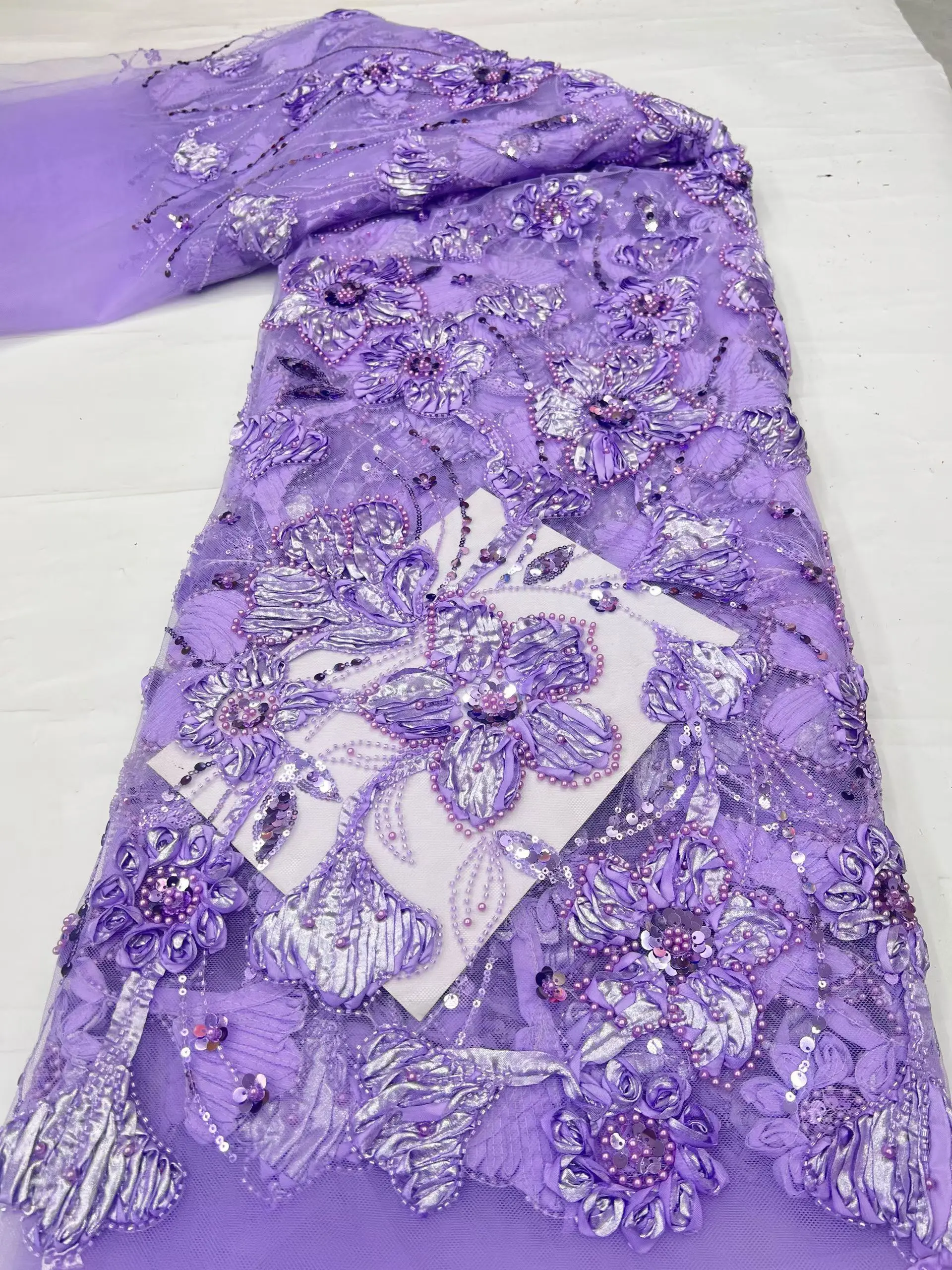 Luxury African French Sequins Lace Embroidery Beads Nigerian Net Tulle Fabric for Wedding Dress New Arrival Hot Sale