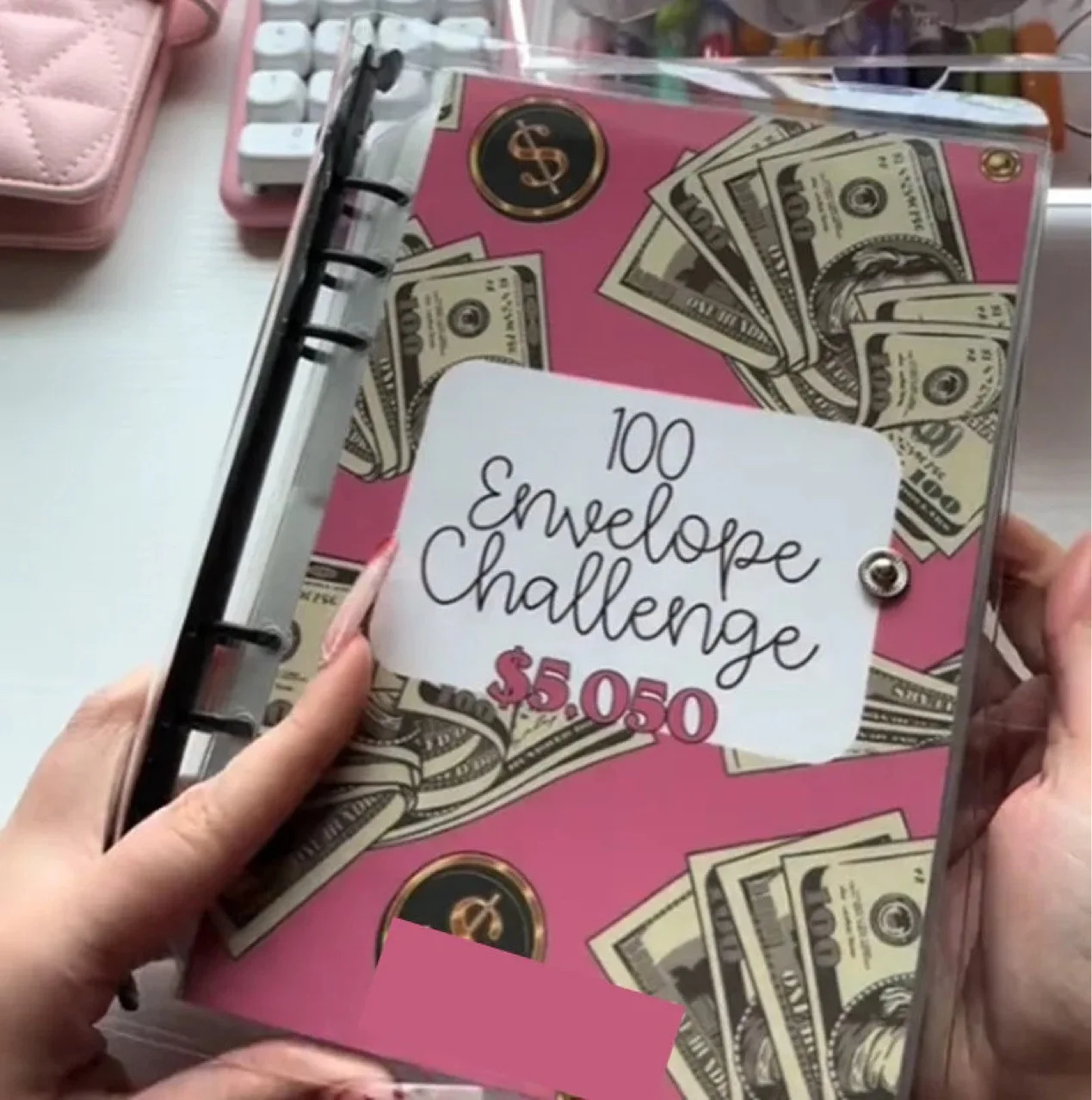 A5 Pink 100 Envelope Binder Loose-Leaf Binder Budget Binder With Cash Envelopes Money Organizer System For Save Money