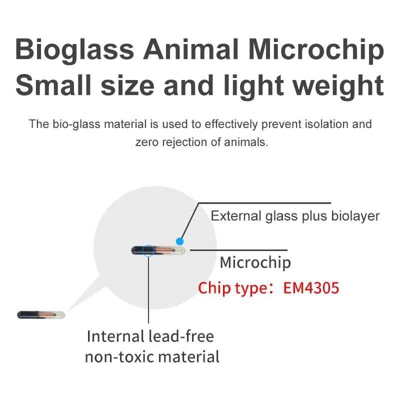 50PCS Animal Microchips 1.4x8mm ISO11784/785 FDX-B 134.2KHz Pet ID Identification Glass Chip for Cats Pigeons