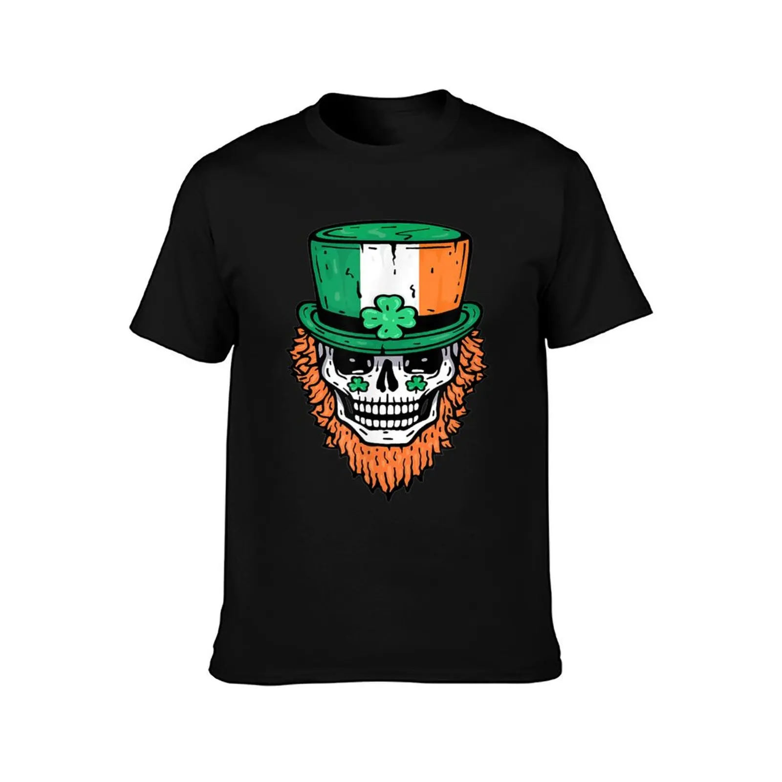 Skull Green Hat Leaf Irish Clover Lucky T-Shirt Art Pattern Printed Casual Top T-Shirt
