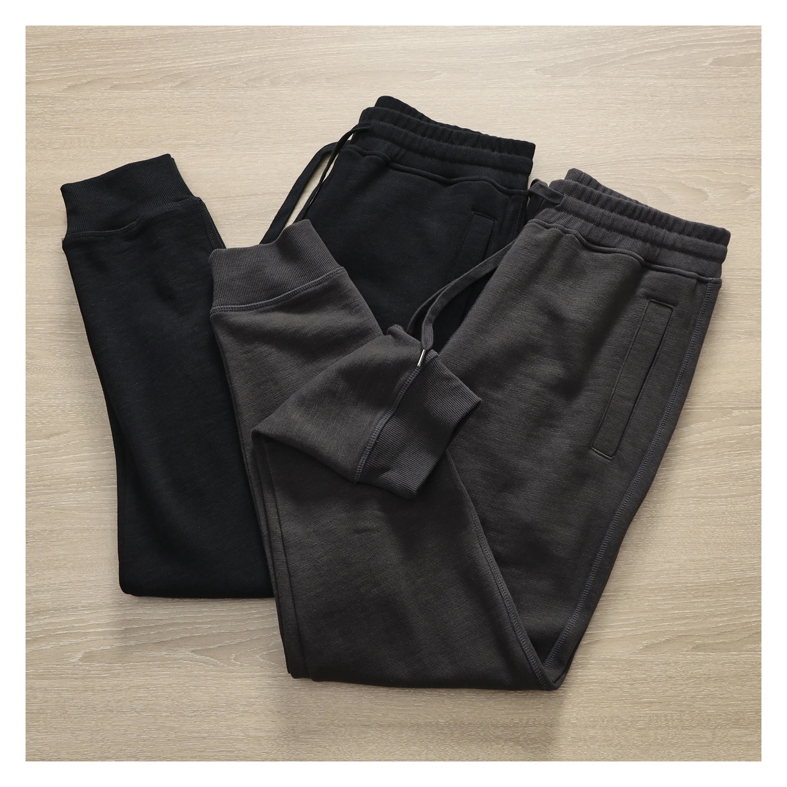 Retro Warm Fleece Casual Sweatpants Men's Autumn and Winter Pure Cotton Slim Fit Pants Elastic Waist Drawstring Pants
